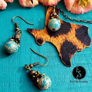 Genuine Leopard Print Leather Texas Shape Set